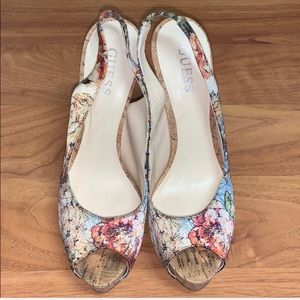 Guess Floral Cork Slingback Heels